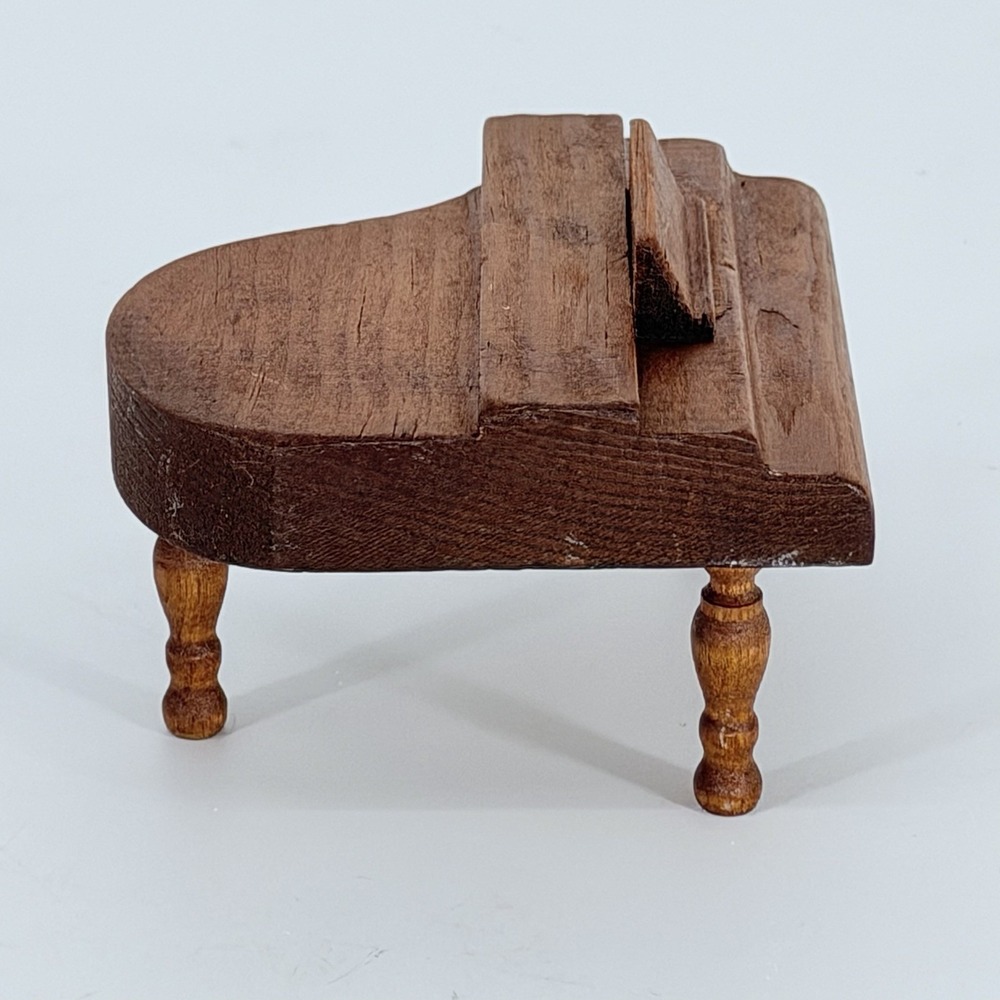 Vintage Wooden Dollhouse Baby Grand Piano & Bench Miniature Furniture Set - Picture 6 of 16